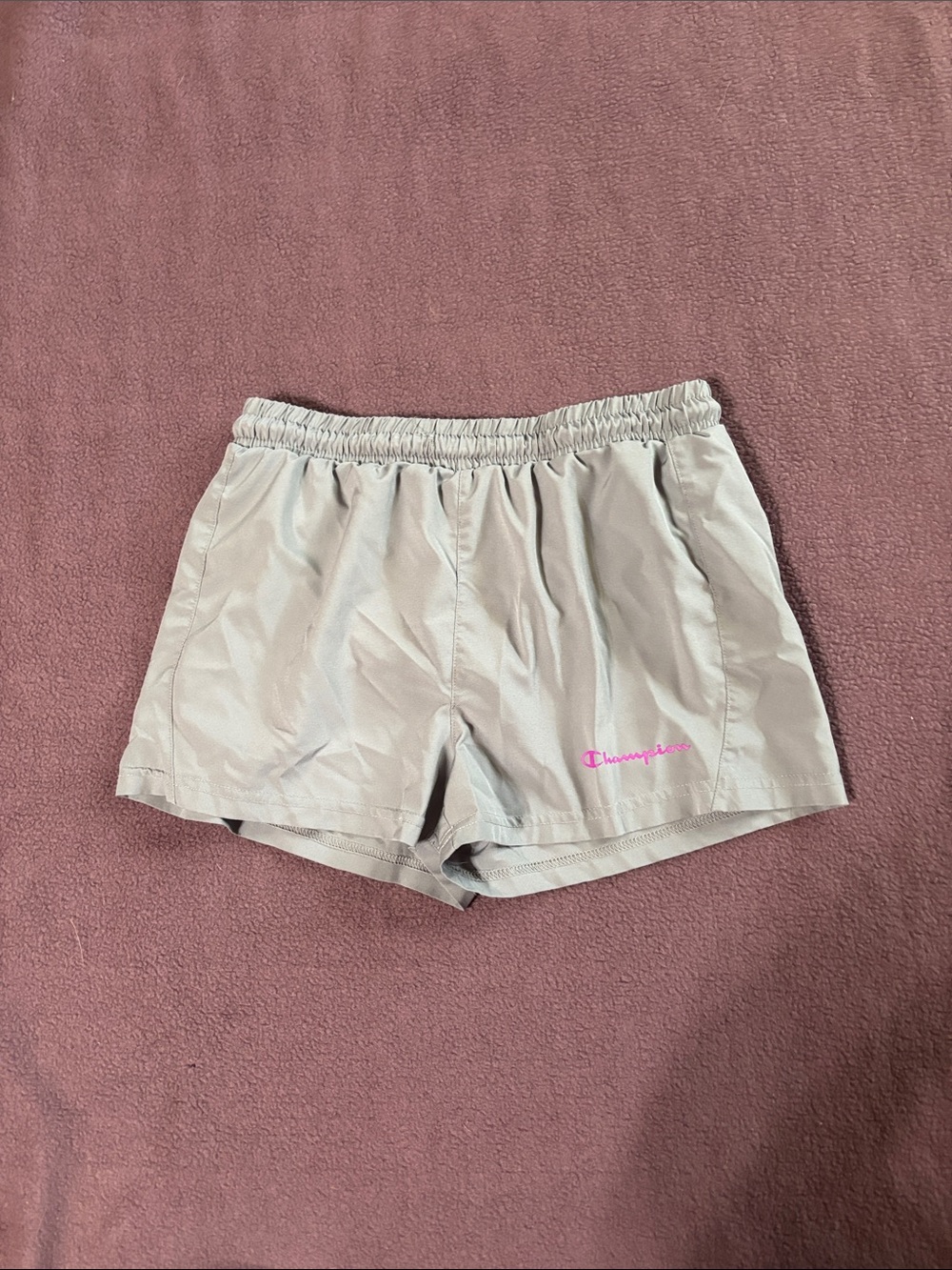 Champion Kids Light Gray Athletic Shorts with Pink Logo